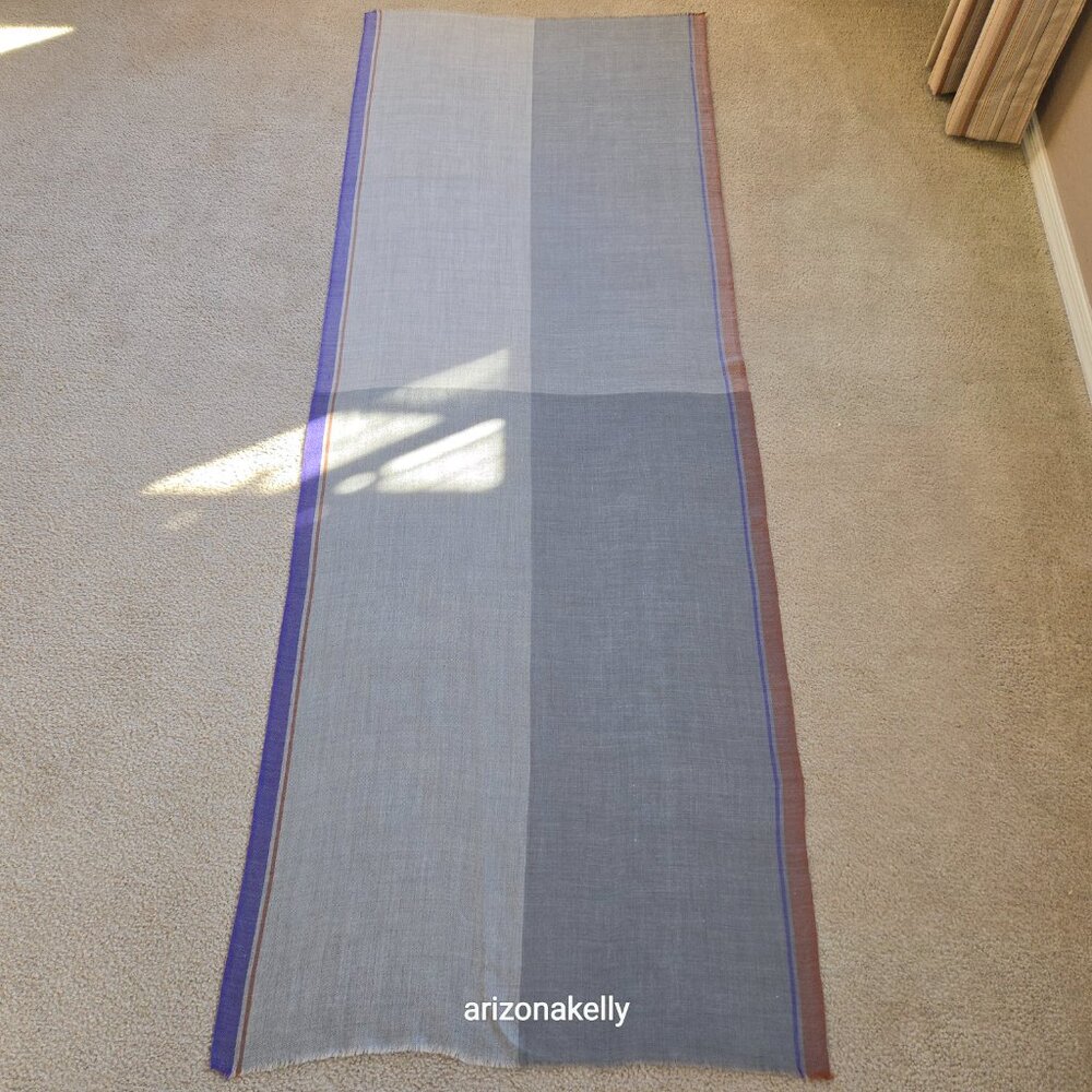 NWOT Cashmere Scarf Lightweight Weave Grey with Purple and Burnt Sienna Stripe - Picture 8 of 9